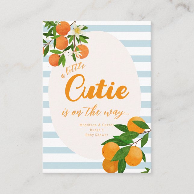 Little Cutie Orange Baby Shower - Organic Market Enclosure Card (Front)