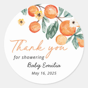 Little Cutie Orange Baby Shower Thank You Favour Classic Round Sticker
