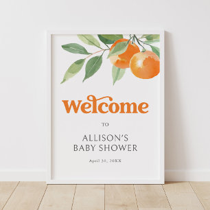 Little Cutie Orange Baby Shower Welcome Sign