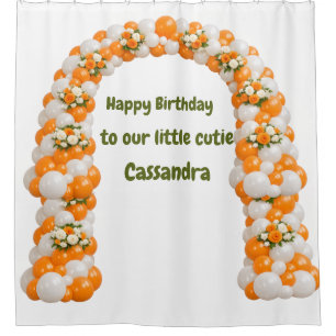 Little Cutie Orange Birthday Banner Shower Curtain