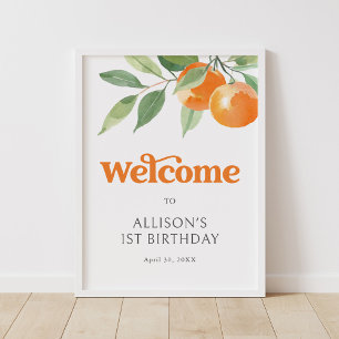 Little Cutie Orange Birthday Party Welcome Sign