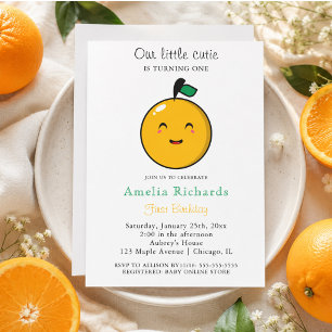 Little Cutie Orange Citrus 1st Birthday Invitation