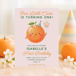 Little Cutie Orange Citrus 1st Birthday Invitation