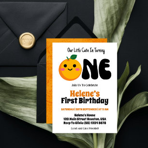  Little Cutie Orange Citrus 1st Birthday  Invitation