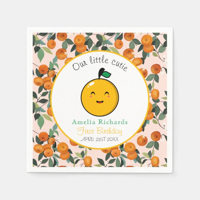  Little Cutie Orange Citrus 1st Birthday  Napkin (Front)