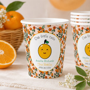 Little Cutie Orange Citrus 1st Birthday Paper Cups