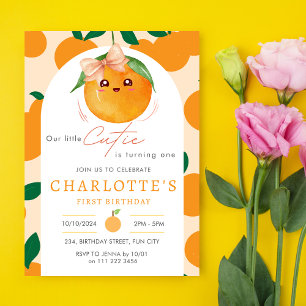 Little Cutie Orange Citrus 1st First Birthday Invitation