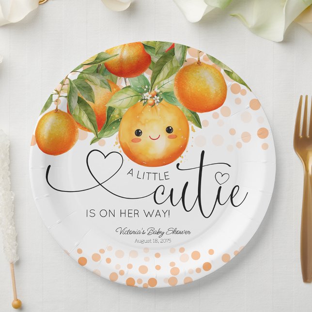 Little Cutie Orange Citrus Baby Shower Paper Plate (Little cutie baby shower paper plates with adorable little face. You can add text to personalize.)