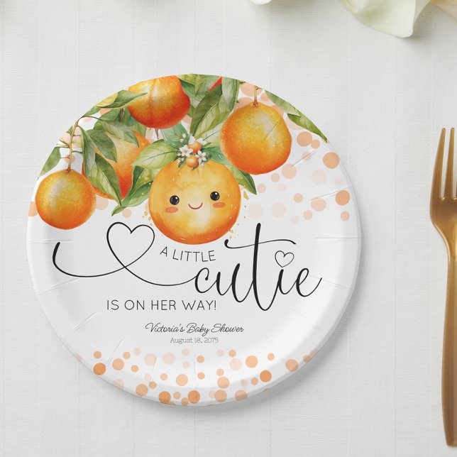 Little Cutie Orange Citrus Baby Shower Paper Plate (Little cutie baby shower paper plates with adorable little face. You can add text to personalize.)
