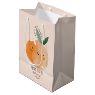 Little Cutie Orange Citrus Botanical Baby Shower Medium Gift Bag