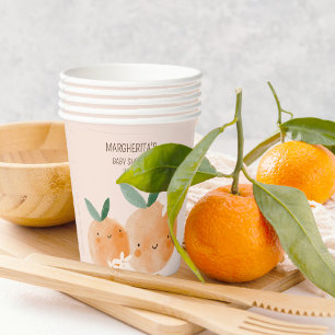 Little Cutie Orange Citrus Botanical Baby Shower Paper Cups