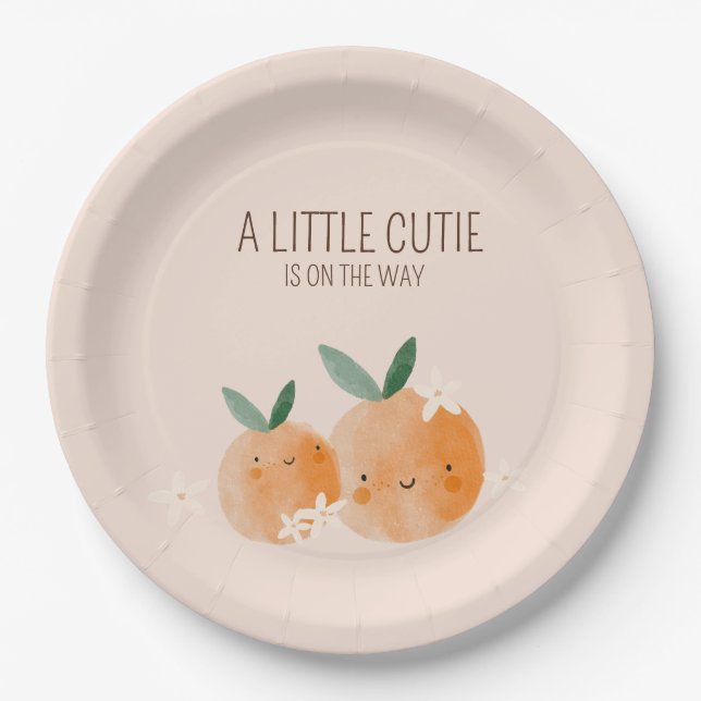 Little Cutie Orange Citrus Botanical Baby Shower Paper Plate (Front)
