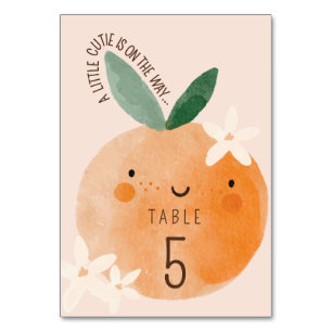Little Cutie Orange Citrus Botanical Baby Shower Table Number