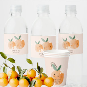 Little Cutie Orange Citrus Botanical Baby Shower Water Bottle Label