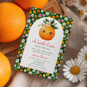 Little Cutie Orange Citrus& Daisies Baby Shower Invitation