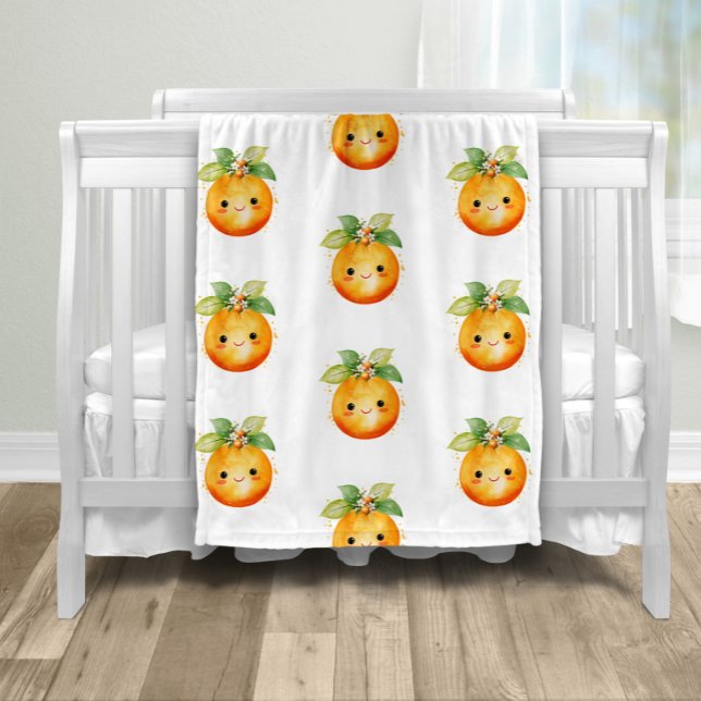 Little Cutie Orange Citrus Fleece Blanket (Adorable little cutie tangerine orange sweet face baby blanket. )
