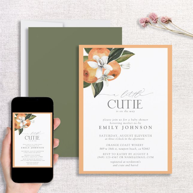Little Cutie Orange Citrus Watercolor Baby Shower Invitation (Creator Uploaded)