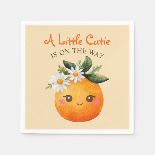Little Cutie Orange Citrus Watercolor Baby Shower Napkin (Front)