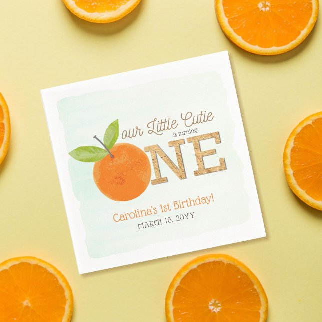 Little Cutie Orange Clementine 1st Birthday Napkin (Creator Uploaded)
