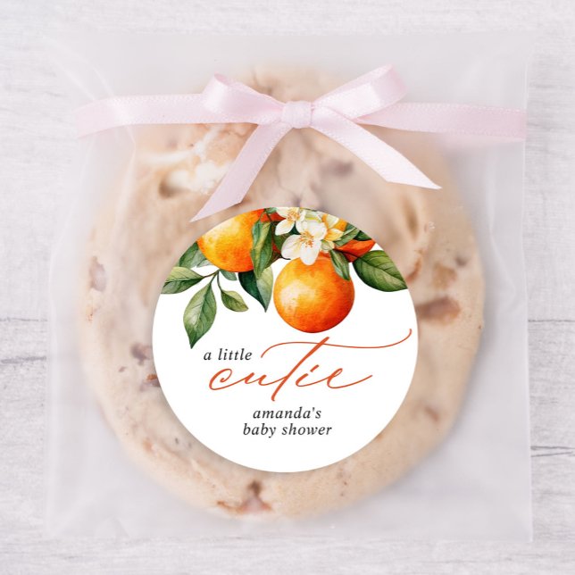 Little Cutie Orange Clementine Baby Shower Favour Classic Round Sticker (Creator Uploaded)