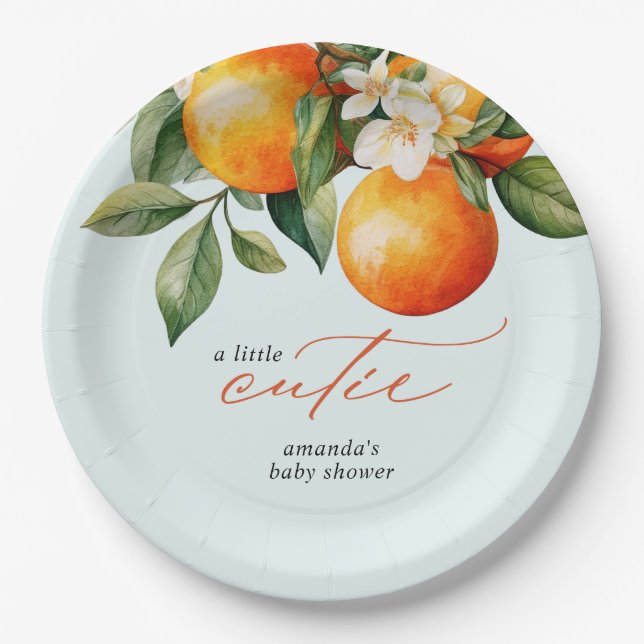 Little Cutie Orange Clementine Baby Shower Favour Paper Plate (Front)