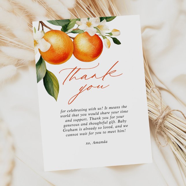 Little Cutie Orange Clementine Baby Shower Thank You Card (Creator Uploaded)