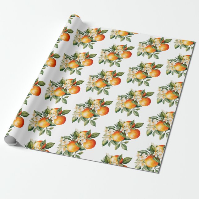 Little Cutie Orange Clementine Dots Baby Shower Wrapping Paper (Unrolled)