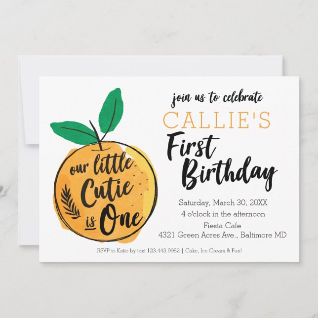 Little Cutie Orange First Birthday Invitation (Front)