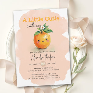 Little Cutie Orange Floral Bloom Pink Baby Shower Invitation