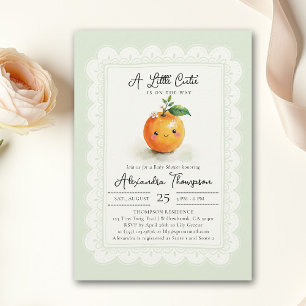 Little Cutie Orange Floral  Scallops Baby Shower Invitation
