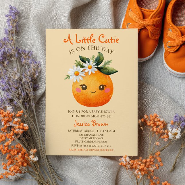 Little Cutie Orange Fruit Watercolor Baby Shower Invitation (Creator Uploaded)