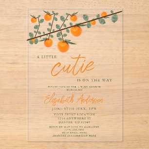 Little Cutie Orange Gender Neutral Baby Shower Acrylic Invitations