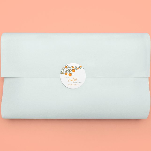 Little Cutie Orange Gender Neutral Baby Shower Classic Round Sticker (Creator Uploaded)
