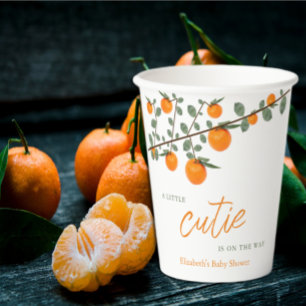 Little Cutie Orange Gender Neutral Baby Shower Paper Cups