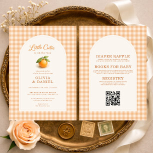Little Cutie Orange Gingham All in One Baby Shower Invitation