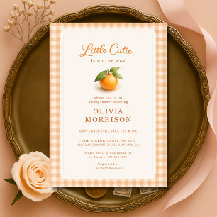 Little Cutie Orange Gingham Baby Shower Invitation
