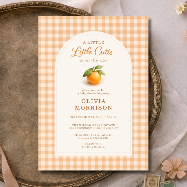 Little Cutie Orange Gingham Baby Shower Invitation (Creator Uploaded)