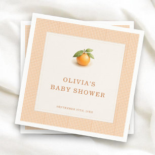 Little Cutie Orange Gingham Baby Shower Party Napkin