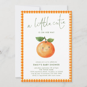 Little Cutie Orange Gingham Girl Baby Shower  Invitation