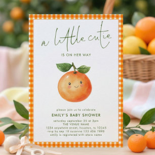 Little Cutie Orange Gingham Girl Baby Shower Invitation