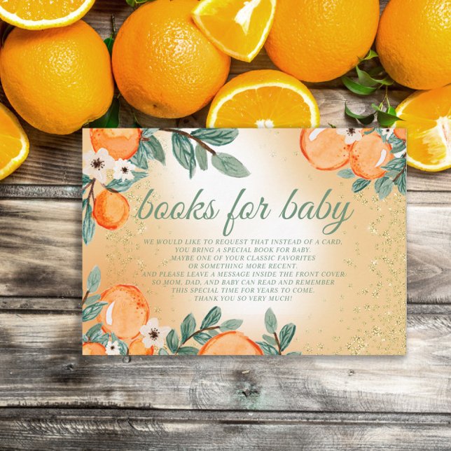 Little Cutie Orange Green Baby Shower Books Enclosure Card (Creator Uploaded)