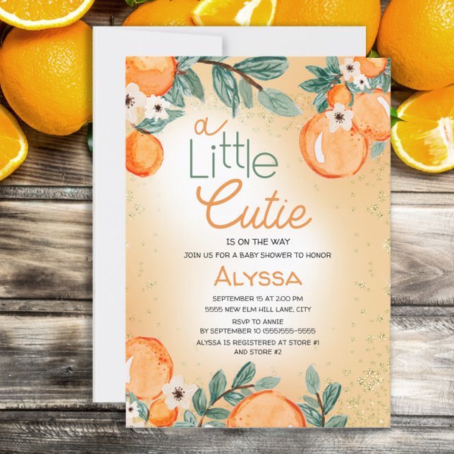 Little Cutie Orange Green Boy Girl Baby Shower Invitation (Creator Uploaded)
