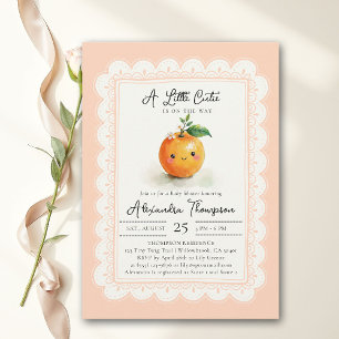 Little Cutie Orange Scallops Floral Baby Shower Invitation