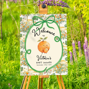 Little Cutie orange Toile Baby Shower Welcome Sign