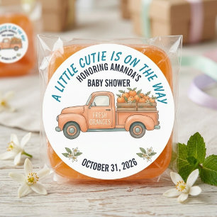 Little Cutie Orange Vintage Truck Baby Shower Classic Round Sticker