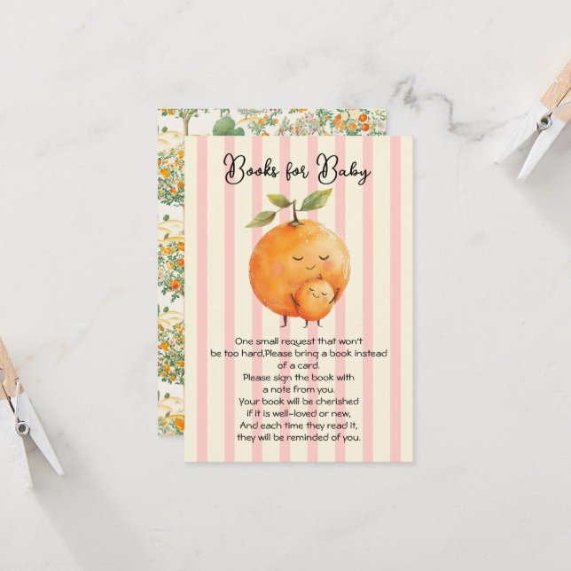 Little Cutie Oranges Baby Shower Books for Baby Invitation (Front/Back In Situ)