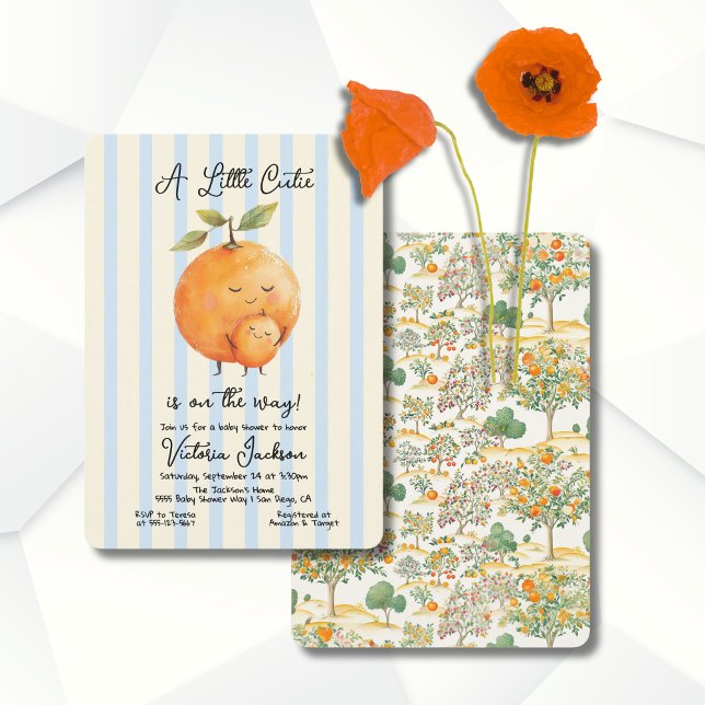 Little Cutie Oranges Baby Shower Toile Stripes Invitation (Creator Uploaded)