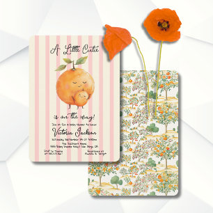 Little Cutie Oranges Baby Shower Toile Stripes Invitation