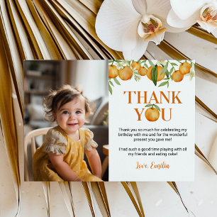 Little Cutie Oranges Birthday Photo Thank You Card