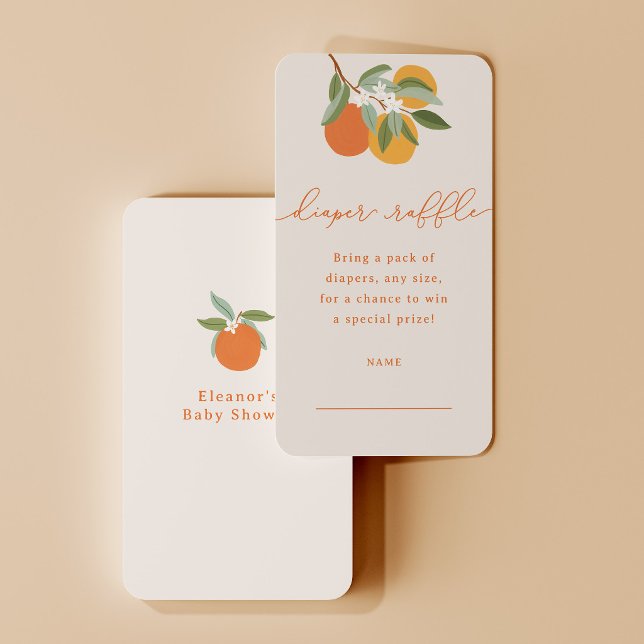 Little Cutie Oranges Diaper Raffle Ticket Enclosure Card (diaper raffle ticket with orange fruit branch)